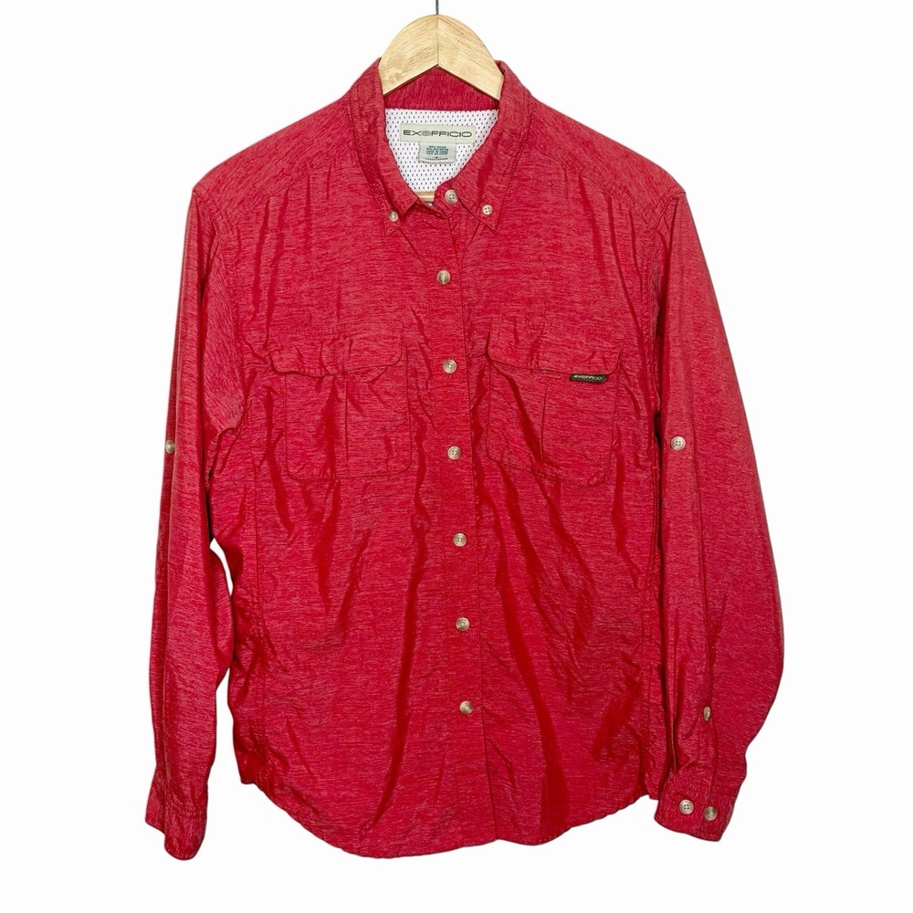 ExOfficio Button Up Long Sleeve Shirt Womens Small Fishing Nylon Utility Vented